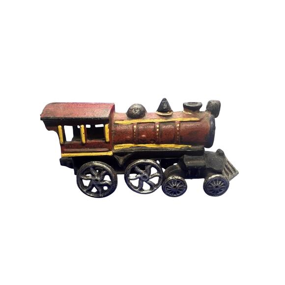 Vintage Cast Iron Locomotive Train Red Black Paint Antique Toy Train Engine - Picture 1 of 13